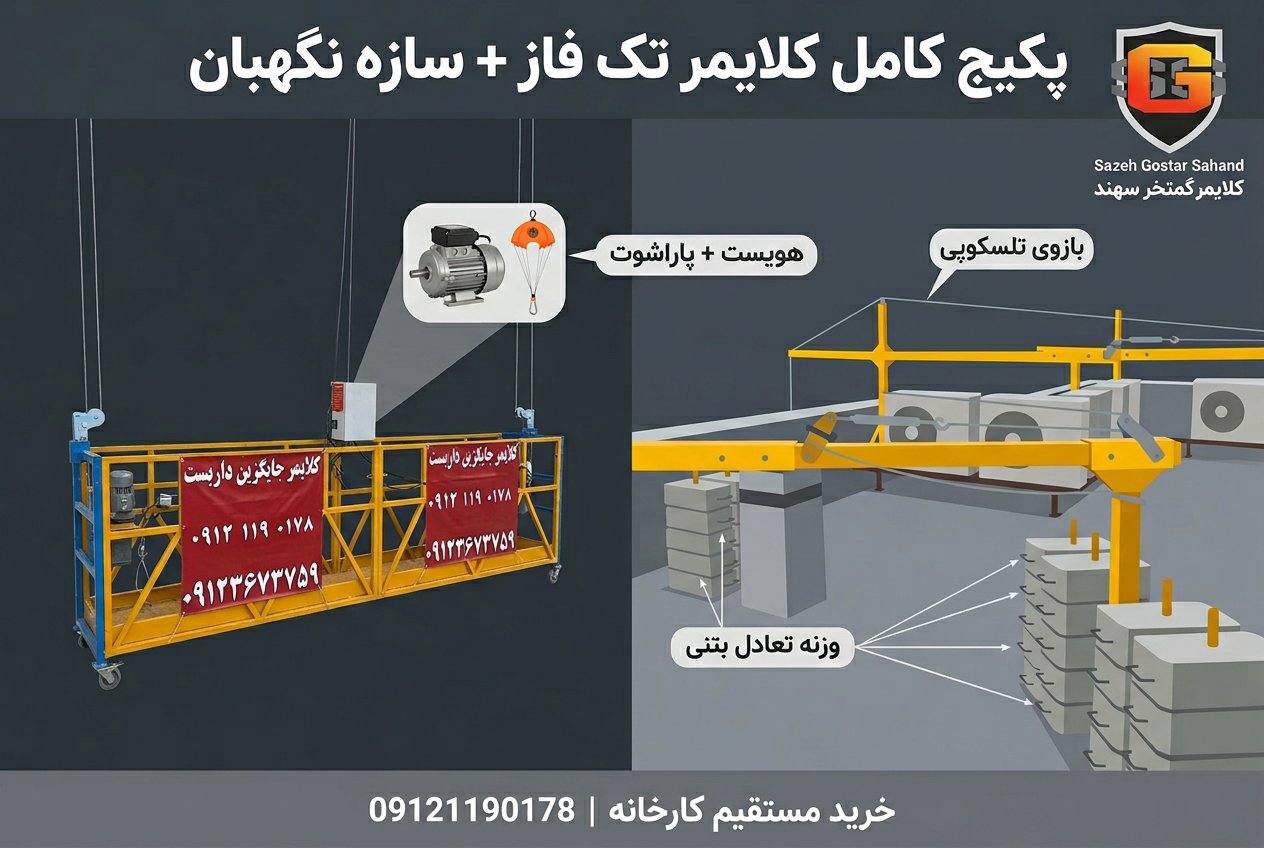 پکیج کامل کلایمر تک فاز با سازه نگهبان پشت‌بام و وزنه تعادل